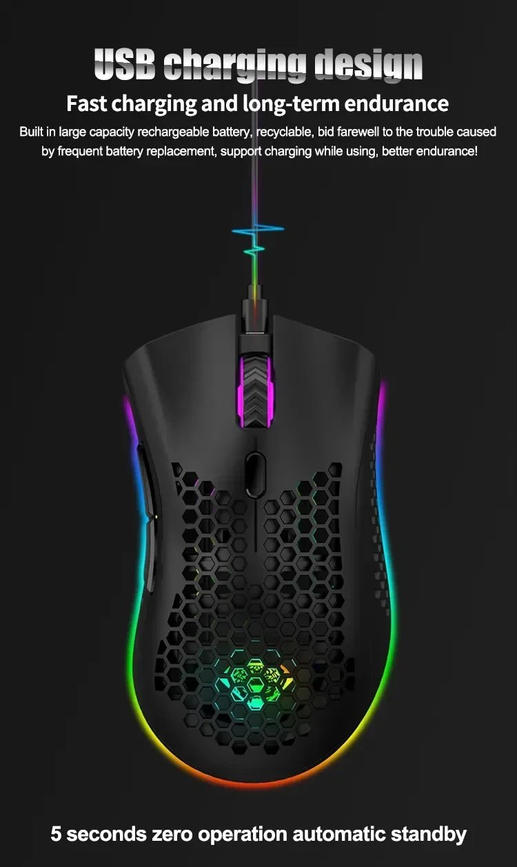 BM600 Wireless Mouse USB 2.4G Wireless RGB Optical Cellular Gaming Mouse Ergonomic Optical Honeycomb Office Wireless Mouse
