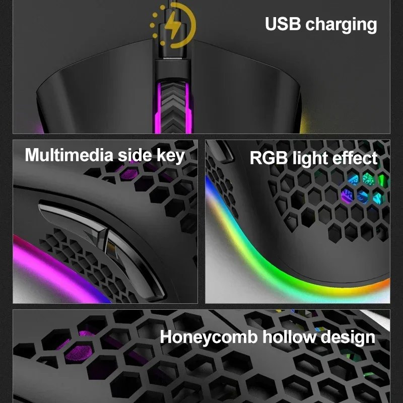 BM600 Wireless Mouse USB 2.4G Wireless RGB Optical Cellular Gaming Mouse Ergonomic Optical Honeycomb Office Wireless Mouse - Image 2