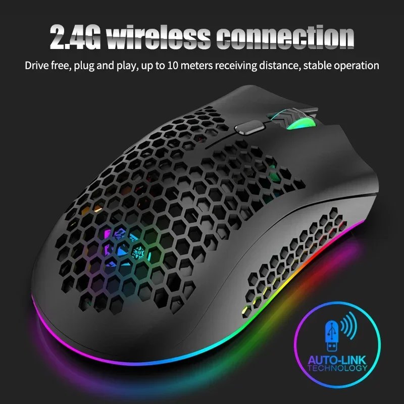 BM600 Wireless Mouse USB 2.4G Wireless RGB Optical Cellular Gaming Mouse Ergonomic Optical Honeycomb Office Wireless Mouse - Image 5
