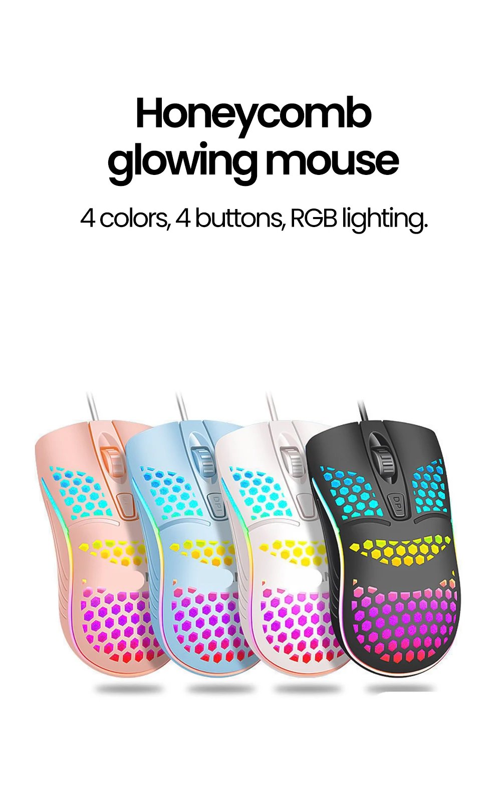 USB Wired Mouse RGB Luminous Gaming Mouse 1600DPI Desktop Laptop Mute Office Computer Wired Mouse for Windows PC & Laptop