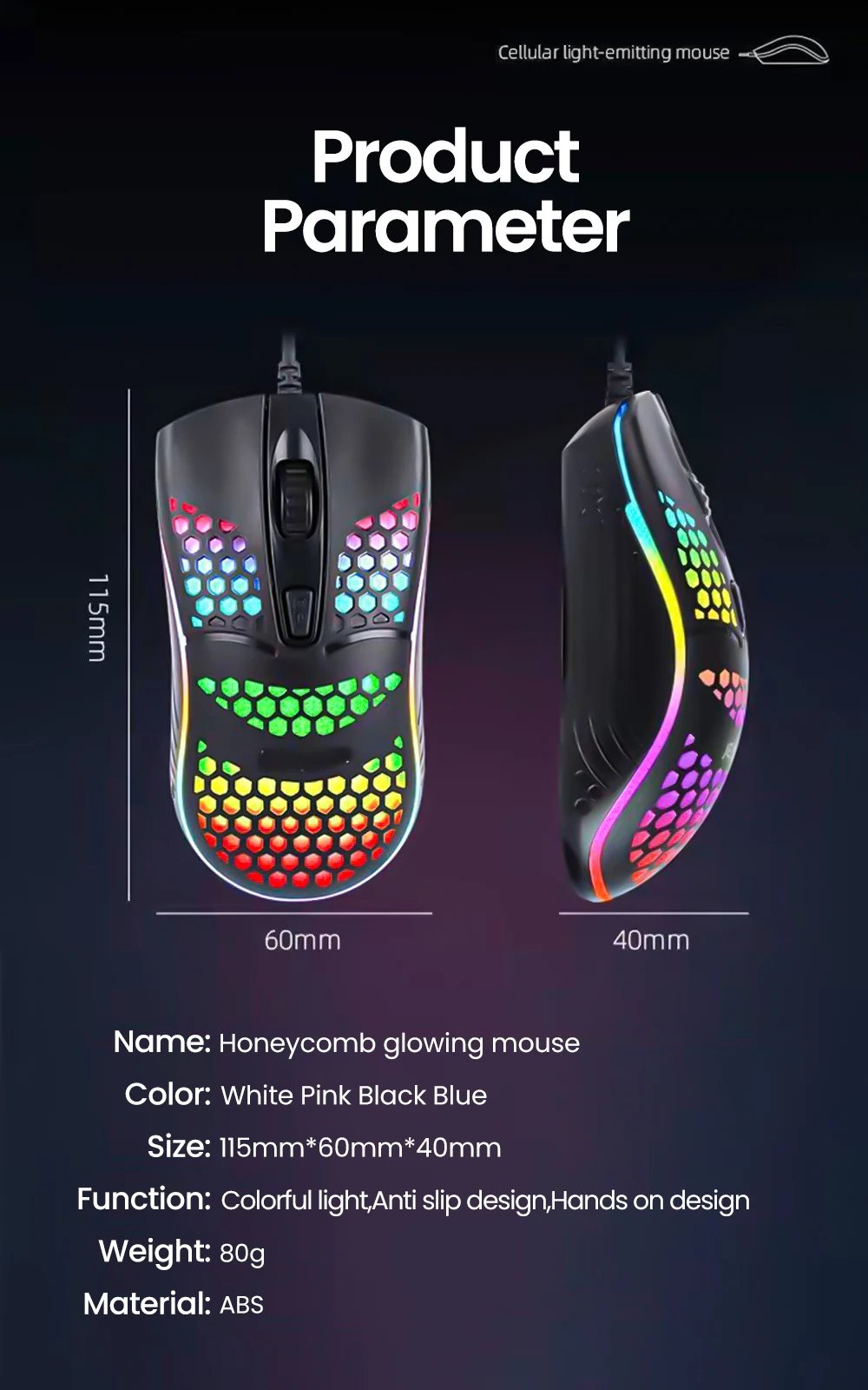USB Wired Mouse RGB Luminous Gaming Mouse 1600DPI Desktop Laptop Mute Office Computer Wired Mouse for Windows PC & Laptop