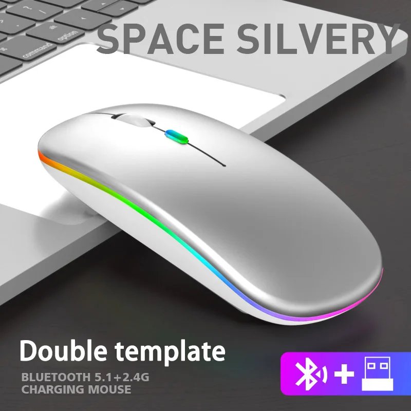 Wireless Mouse Bluetooth and 2.4GHz Dual Modes Rechargeable RGB Ergonomic Silent Click for PC iPad Laptop Cell Phone TV Wireless Mouse Bluetooth and 2.4GHz Dual Modes Rechargeable RGB Ergonomic Silent Click for PC iPad Laptop Cell Phone TV