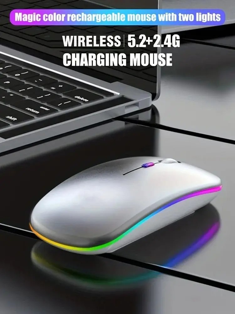 Wireless Mouse Bluetooth and 2.4GHz Dual Modes Rechargeable RGB Ergonomic Silent Click for PC iPad Laptop Cell Phone TV Wireless Mouse Bluetooth and 2.4GHz Dual Modes Rechargeable RGB Ergonomic Silent Click for PC iPad Laptop Cell Phone TV