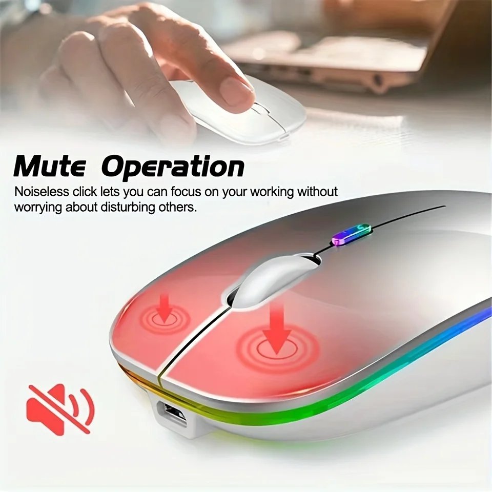 Wireless Mouse Bluetooth and 2.4GHz Dual Modes Rechargeable RGB Ergonomic Silent Click for PC iPad Laptop Cell Phone TV Wireless Mouse Bluetooth and 2.4GHz Dual Modes Rechargeable RGB Ergonomic Silent Click for PC iPad Laptop Cell Phone TV