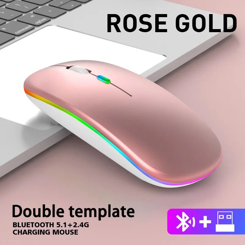 Wireless Mouse Bluetooth and 2.4GHz Dual Modes Rechargeable RGB Ergonomic Silent Click for PC iPad Laptop Cell Phone TV Wireless Mouse Bluetooth and 2.4GHz Dual Modes Rechargeable RGB Ergonomic Silent Click for PC iPad Laptop Cell Phone TV