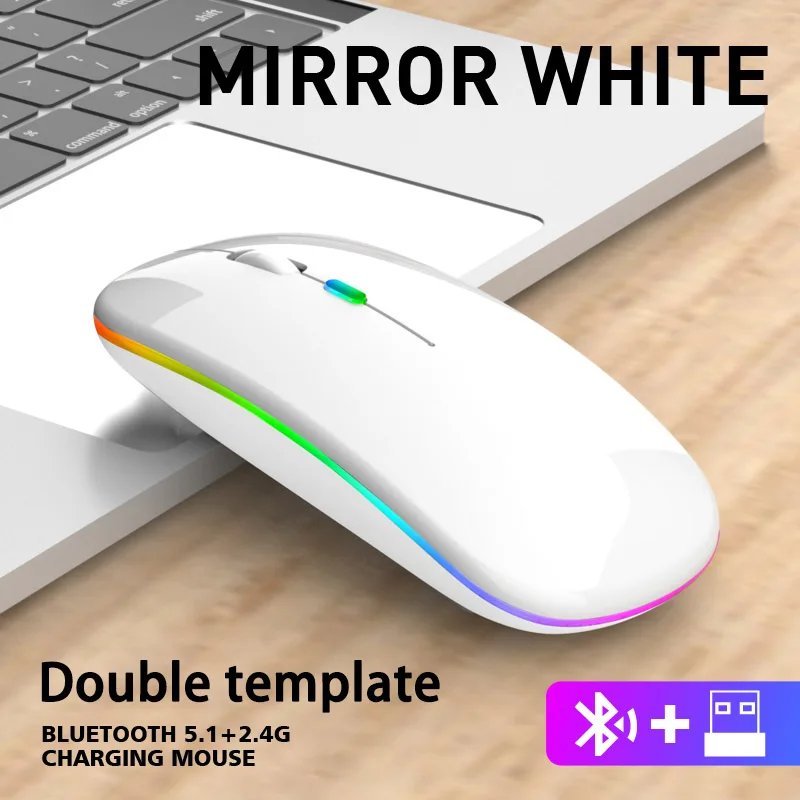 Wireless Mouse Bluetooth and 2.4GHz Dual Modes Rechargeable RGB Ergonomic Silent Click for PC iPad Laptop Cell Phone TV Wireless Mouse Bluetooth and 2.4GHz Dual Modes Rechargeable RGB Ergonomic Silent Click for PC iPad Laptop Cell Phone TV