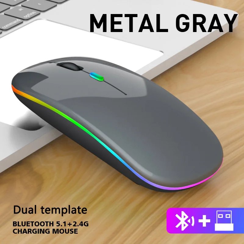 Wireless Mouse Bluetooth and 2.4GHz Dual Modes Rechargeable RGB Ergonomic Silent Click for PC iPad Laptop Cell Phone TV Wireless Mouse Bluetooth and 2.4GHz Dual Modes Rechargeable RGB Ergonomic Silent Click for PC iPad Laptop Cell Phone TV