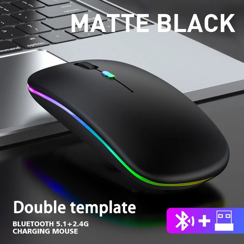 Wireless Mouse Bluetooth and 2.4GHz Dual Modes Rechargeable RGB Ergonomic Silent Click for PC iPad Laptop Cell Phone TV Wireless Mouse Bluetooth and 2.4GHz Dual Modes Rechargeable RGB Ergonomic Silent Click for PC iPad Laptop Cell Phone TV