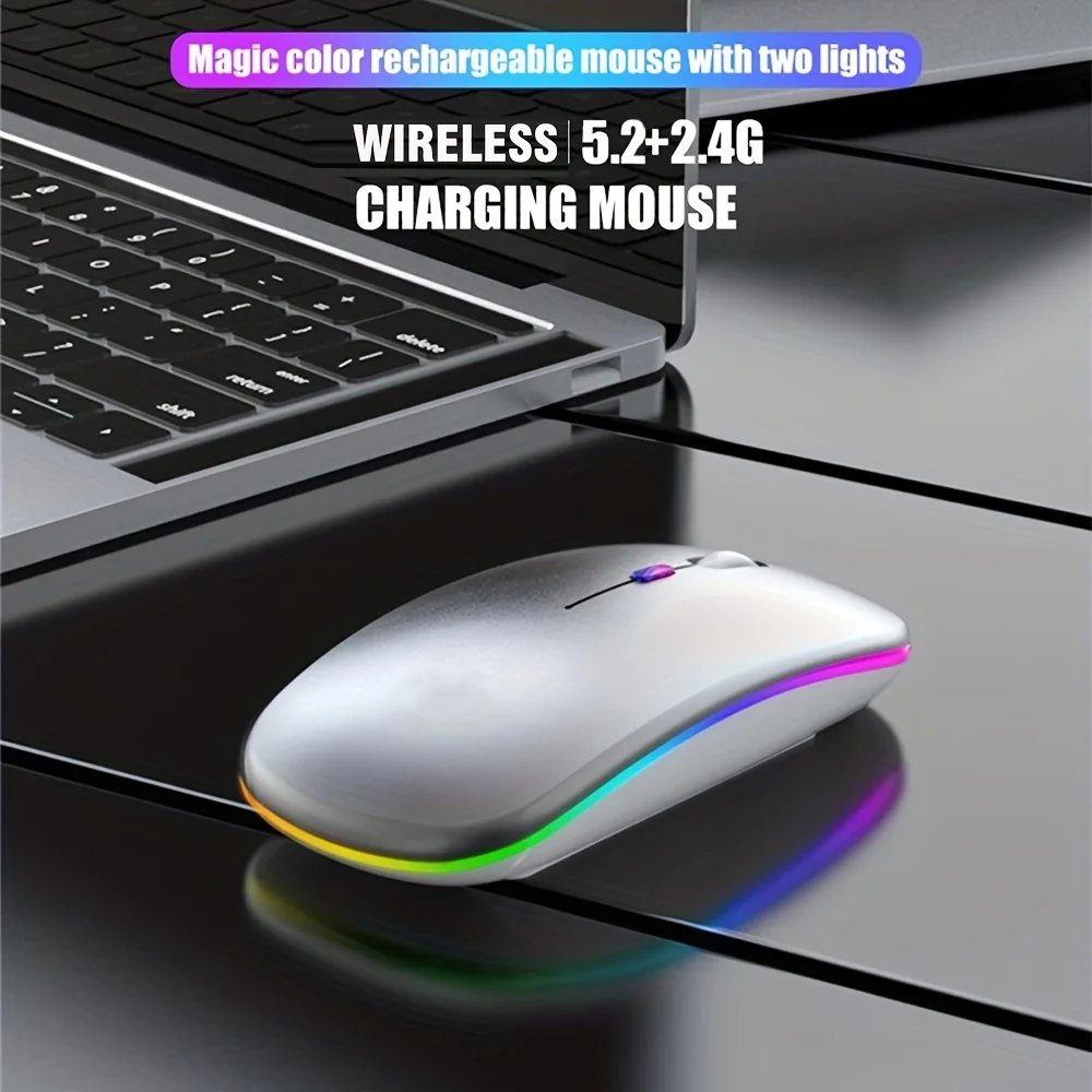 Wireless Mouse Bluetooth and 2.4GHz Dual Modes Rechargeable RGB Ergonomic Silent Click for PC iPad Laptop Cell Phone TV Wireless Mouse Bluetooth and 2.4GHz Dual Modes Rechargeable RGB Ergonomic Silent Click for PC iPad Laptop Cell Phone TV