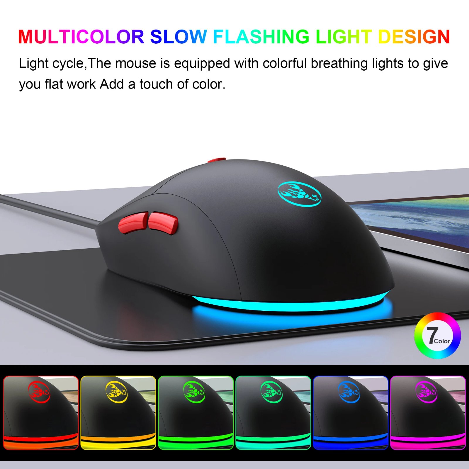 Rechargeable 2.4G USB Wireless Mouse Adjustable 3600dpi 7 Colors RGB Comfortable Mice for Home Office Laptop Computer Gamer - Image 2