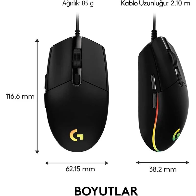 Logitech G102 Mouse USB Wired Gaming Mouse 8000 DPI Rainbow Optical Effect Screen For PC/Mac Computer and Laptop - Image 6