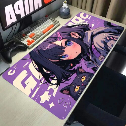 Girls and Cat Xxl Mouse Pad 900x400 Kawaii Anime Girl Deskmat Pc Gaming Accessories Computer Offices Non-slip Mousepad Keyboard