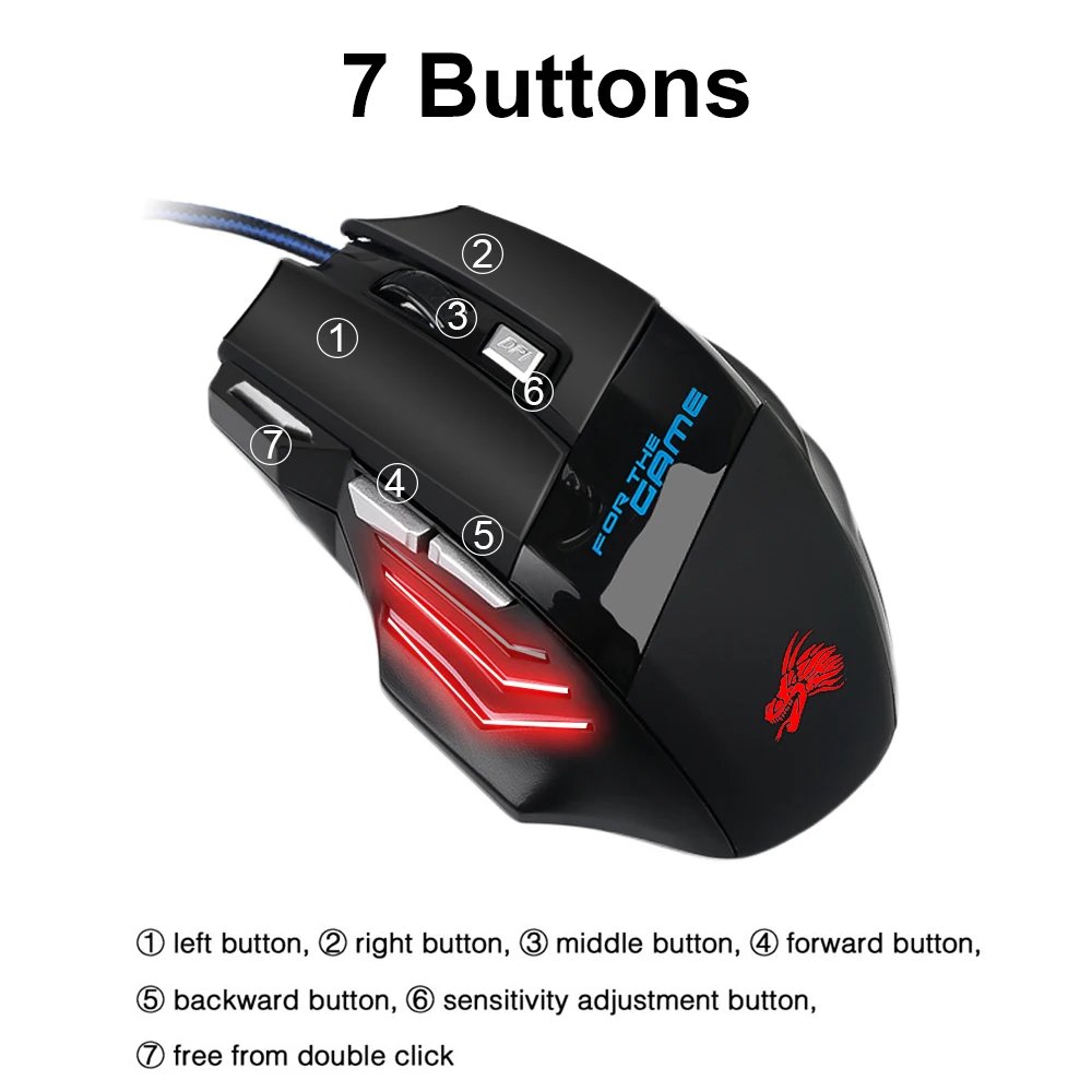 USB Wired Mouse 7 Buttons Backlit Gaming Mouse Office Mouse 7 Grade DPI Optical Mouse Ergonomic Mice for Desktop Laptop Macbook - Image 3