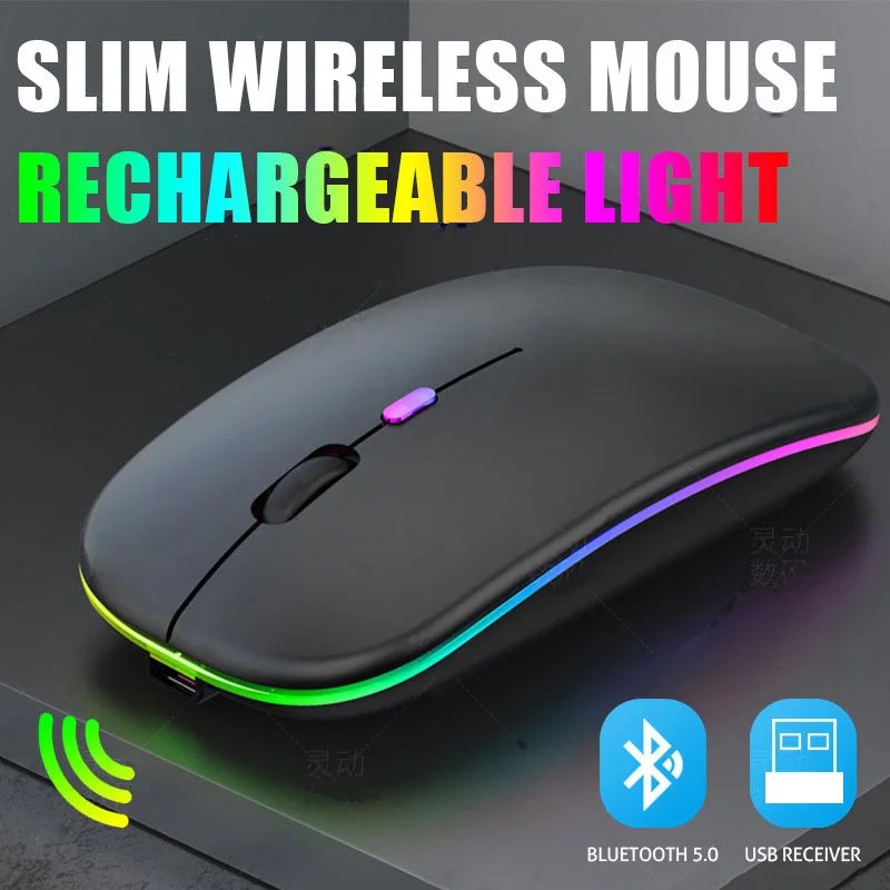 Bluetoooth 5.0 Wireless Mouse With USB Rechargeable RGB Light For Laptop Computer PC Macbook Gaming Mouse 2.4GHz 1600DPI Bluetoooth 5.0 Wireless Mouse With USB Rechargeable RGB Light For Laptop Computer PC Macbook Gaming Mouse 2.4GHz 1600DPI