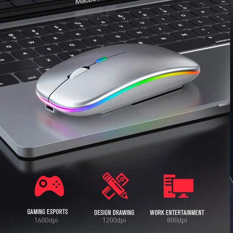Bluetoooth 5.0 Wireless Mouse With USB Rechargeable RGB Light For Laptop Computer PC Macbook Gaming Mouse 2.4GHz 1600DPI - Image 5
