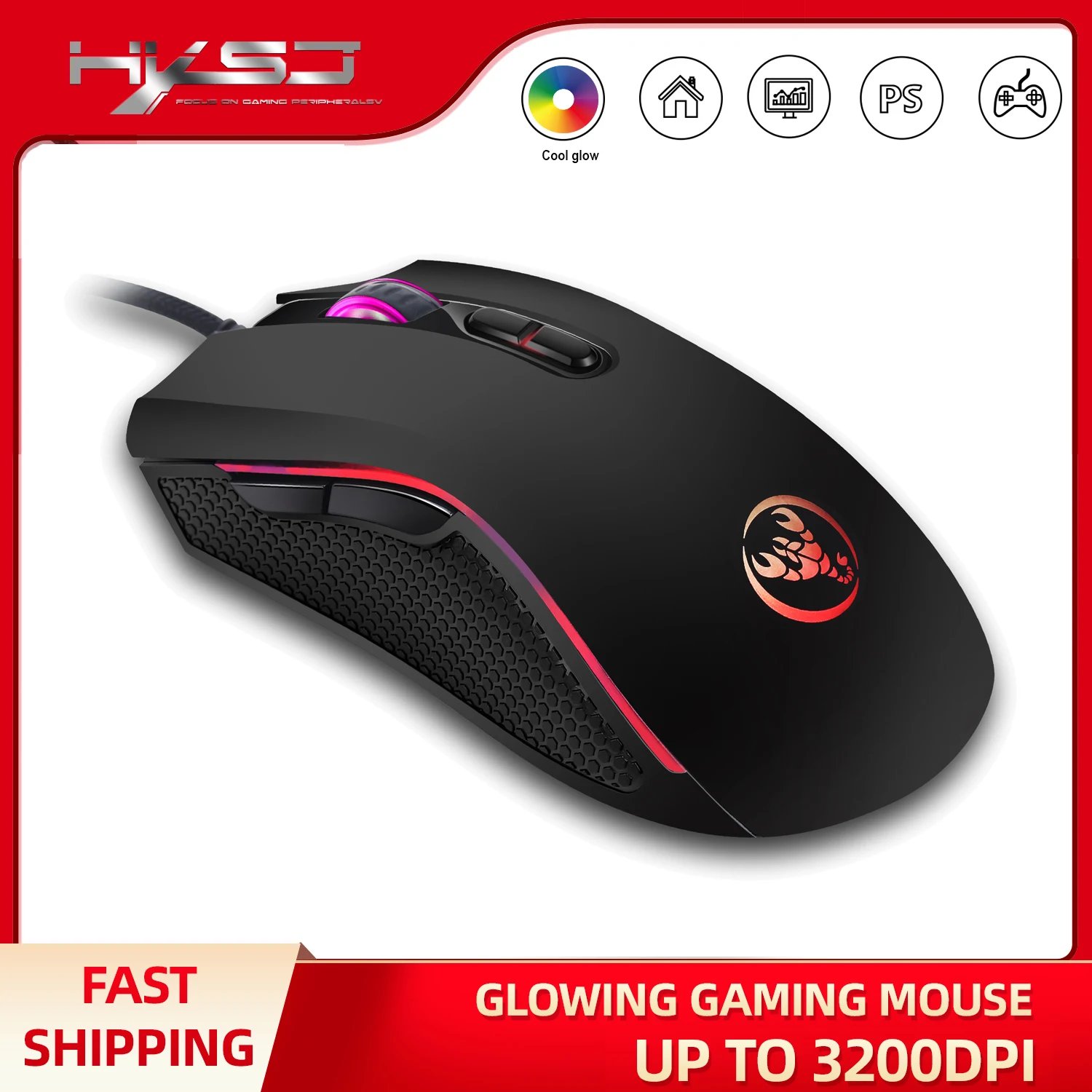 Popular choice HXSJ A869 optical ergonomic RGB ABS 4-level resolution adjustment wired gaming mouse for laptop and PC - Image 3
