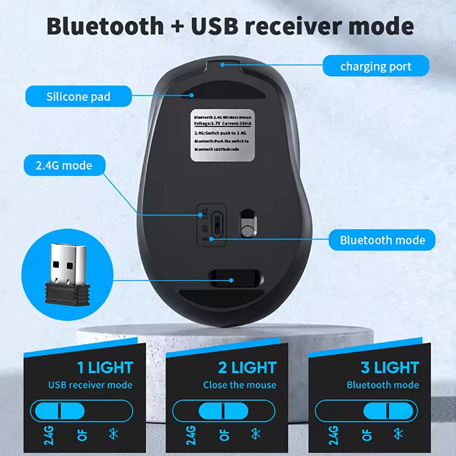 Bluetooth-Compatible Wireless Mouse 2.4G USB Wireless Computer Mouse Rechargeable Silent Mice For PC Laptop Macbook Tablet - Image 6