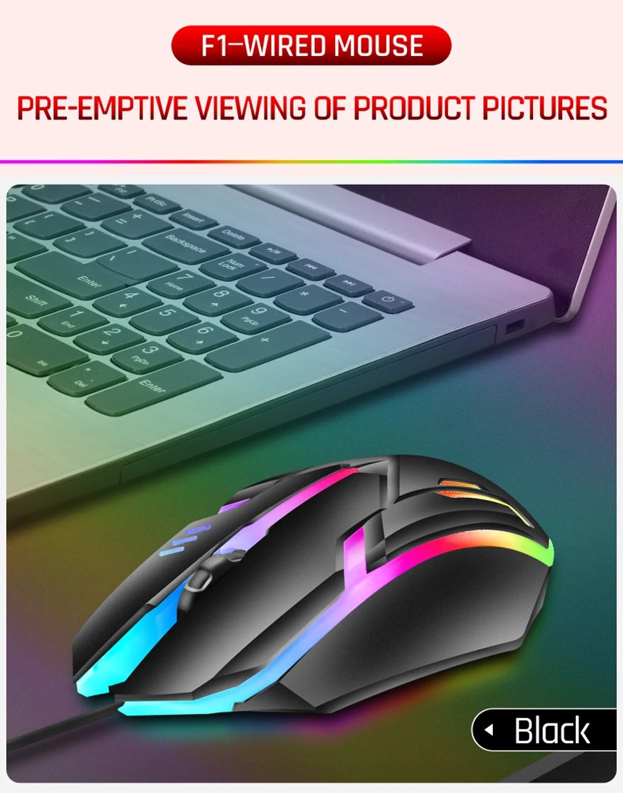 F1 Wired 3 Keys Mouse Colorful Lighting Gaming and Office For Microsoft Windows and Apple IOS System F1 Wired 3 Keys Mouse Colorful Lighting Gaming and Office For Microsoft Windows and Apple IOS System