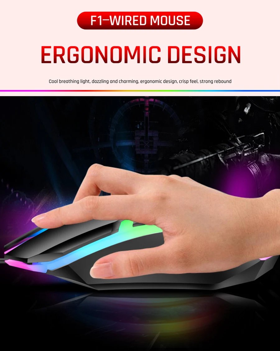 F1 Wired 3 Keys Mouse Colorful Lighting Gaming and Office For Microsoft Windows and Apple IOS System F1 Wired 3 Keys Mouse Colorful Lighting Gaming and Office For Microsoft Windows and Apple IOS System