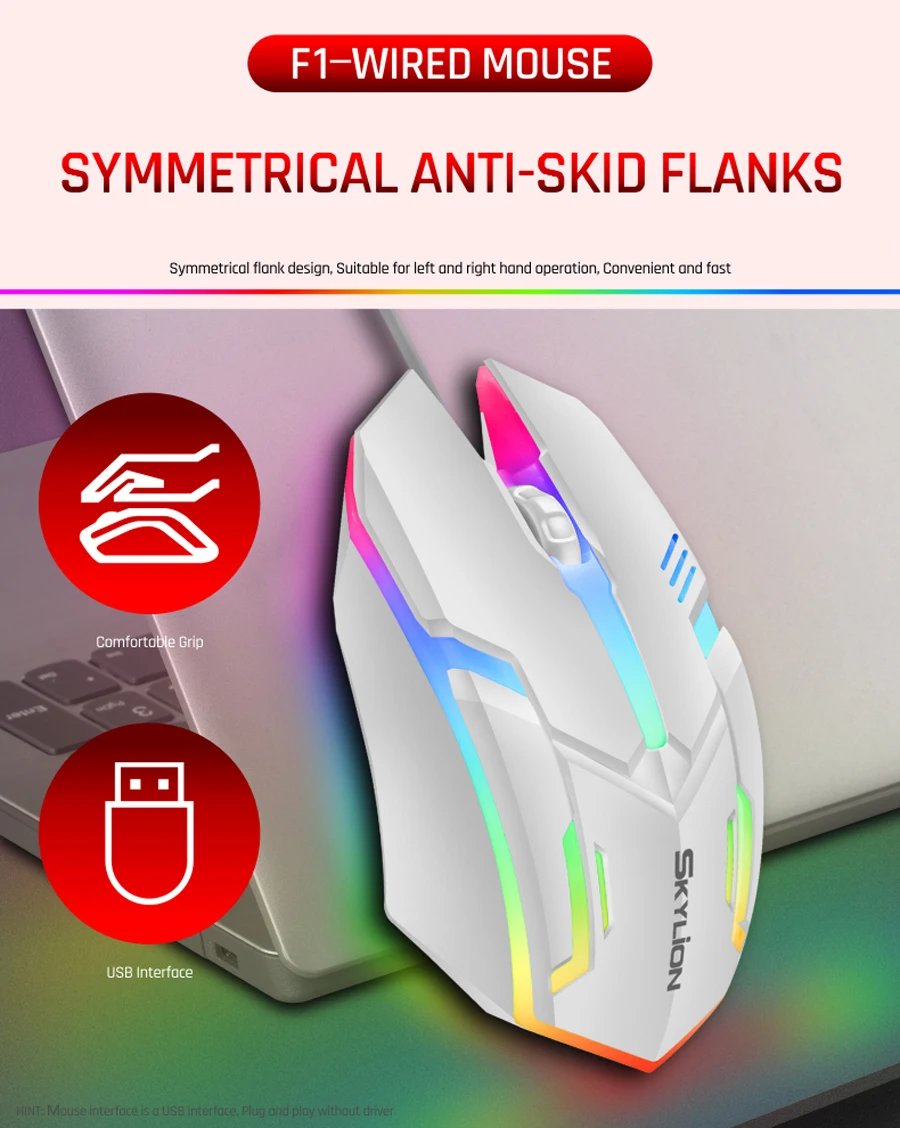 F1 Wired 3 Keys Mouse Colorful Lighting Gaming and Office For Microsoft Windows and Apple IOS System F1 Wired 3 Keys Mouse Colorful Lighting Gaming and Office For Microsoft Windows and Apple IOS System
