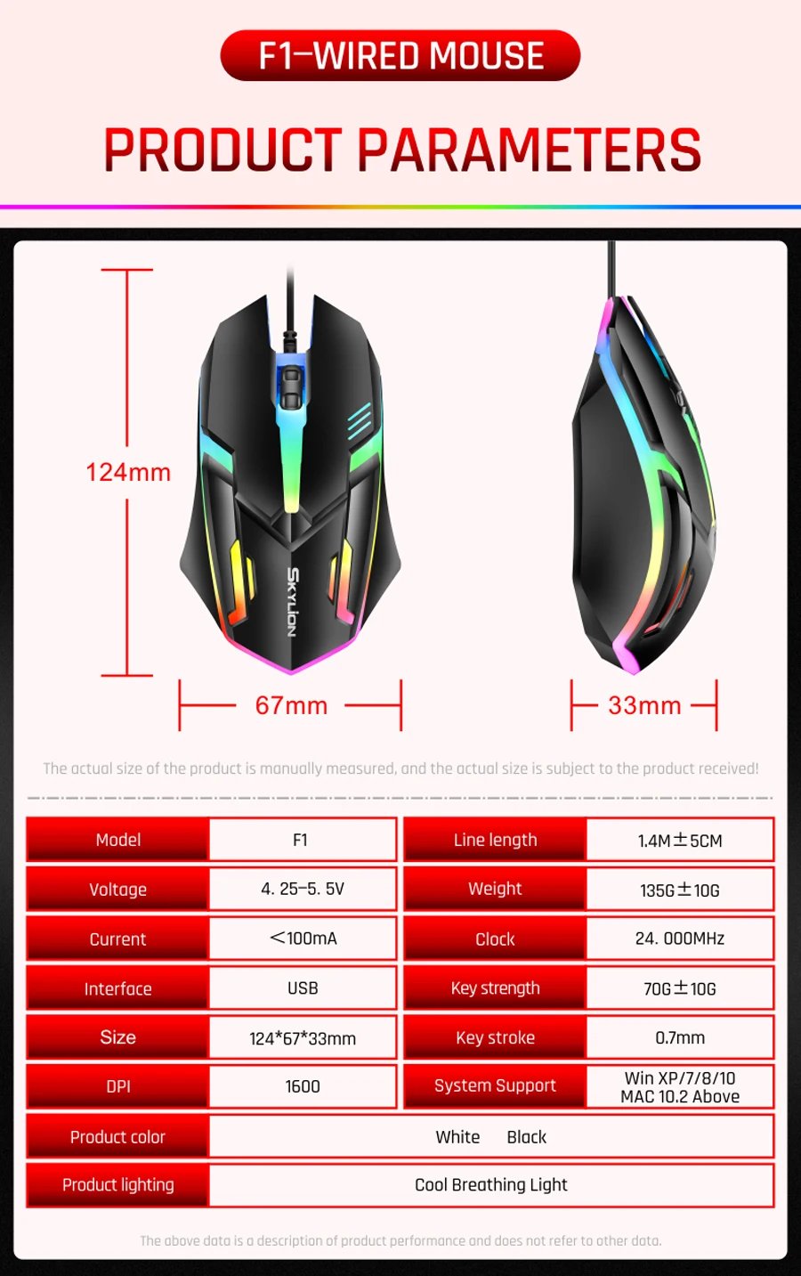F1 Wired 3 Keys Mouse Colorful Lighting Gaming and Office For Microsoft Windows and Apple IOS System F1 Wired 3 Keys Mouse Colorful Lighting Gaming and Office For Microsoft Windows and Apple IOS System