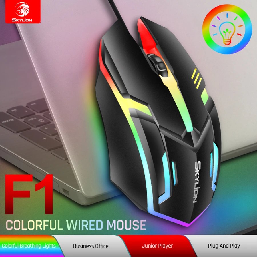 F1 Wired 3 Keys Mouse Colorful Lighting Gaming and Office For Microsoft Windows and Apple IOS System F1 Wired 3 Keys Mouse Colorful Lighting Gaming and Office For Microsoft Windows and Apple IOS System