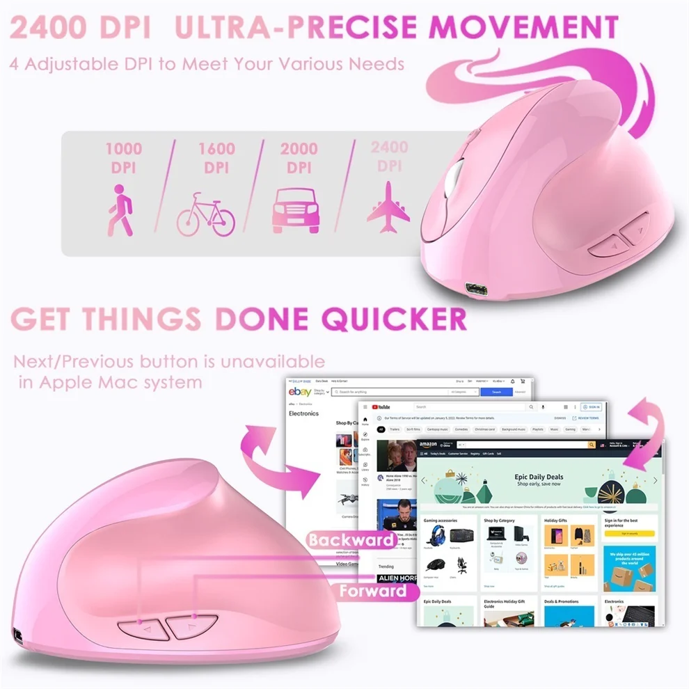 JOMAA Rechargeable Vertical Mouse Wireless USB 2.4G Right Hand Ergonomic Mice for Computer Laptop Gaming Mouse - Image 3