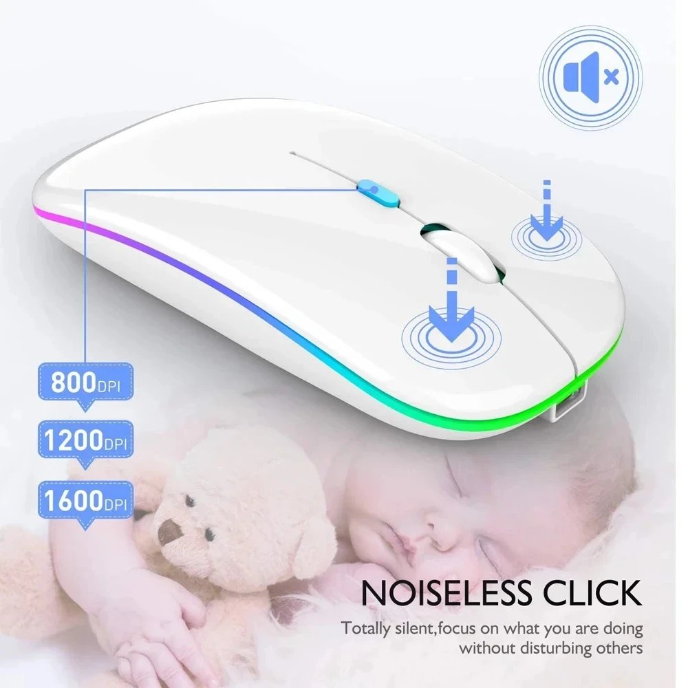 Wireless Mouse Rechargeable Silent LED Backlit Mice PC Laptop Computer Mous 2.4Ghz Receiver Bluetooth Dual Mode Optical Mice - Image 6