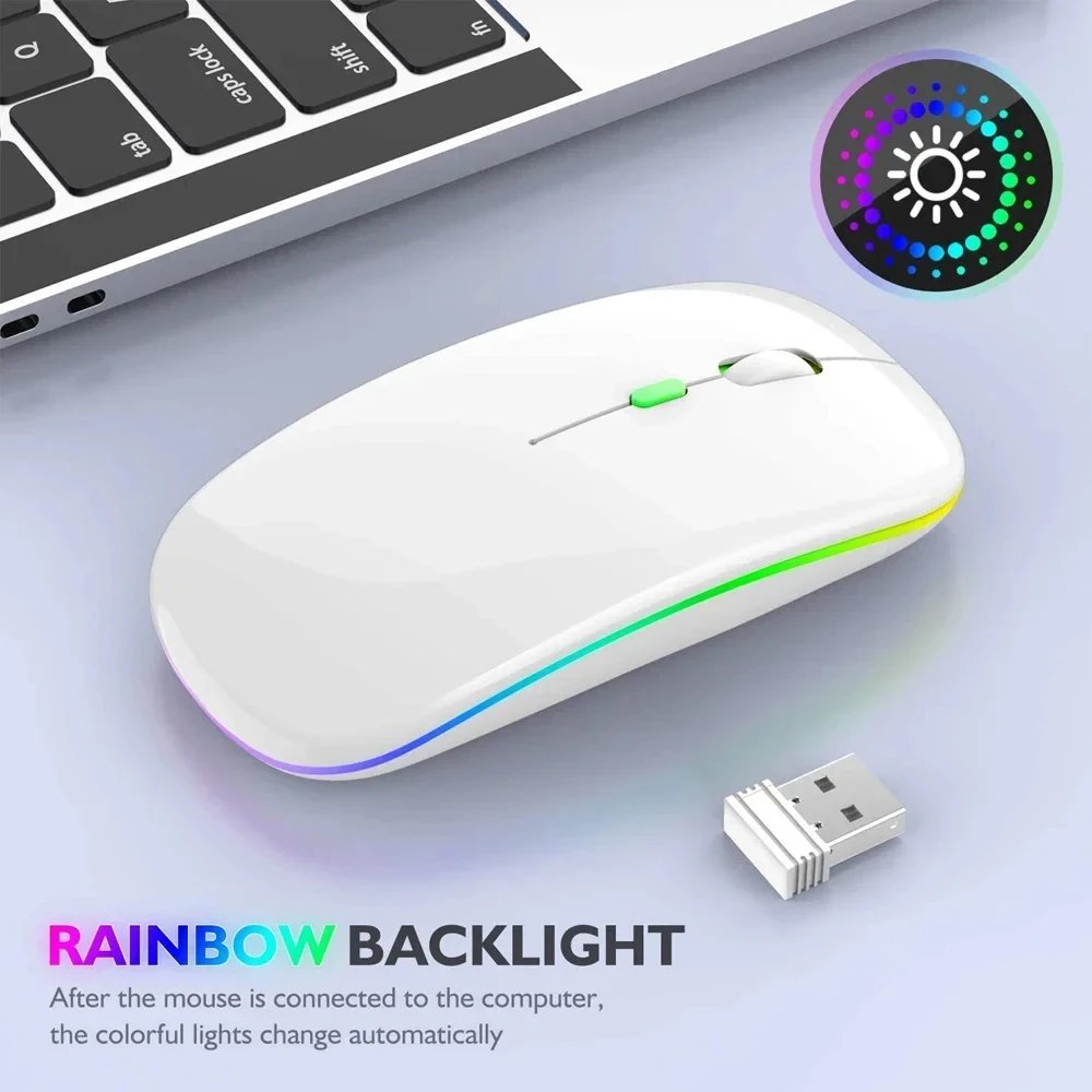 Wireless Mouse Rechargeable Silent LED Backlit Mice PC Laptop Computer Mous 2.4Ghz Receiver Bluetooth Dual Mode Optical Mice - Image 2