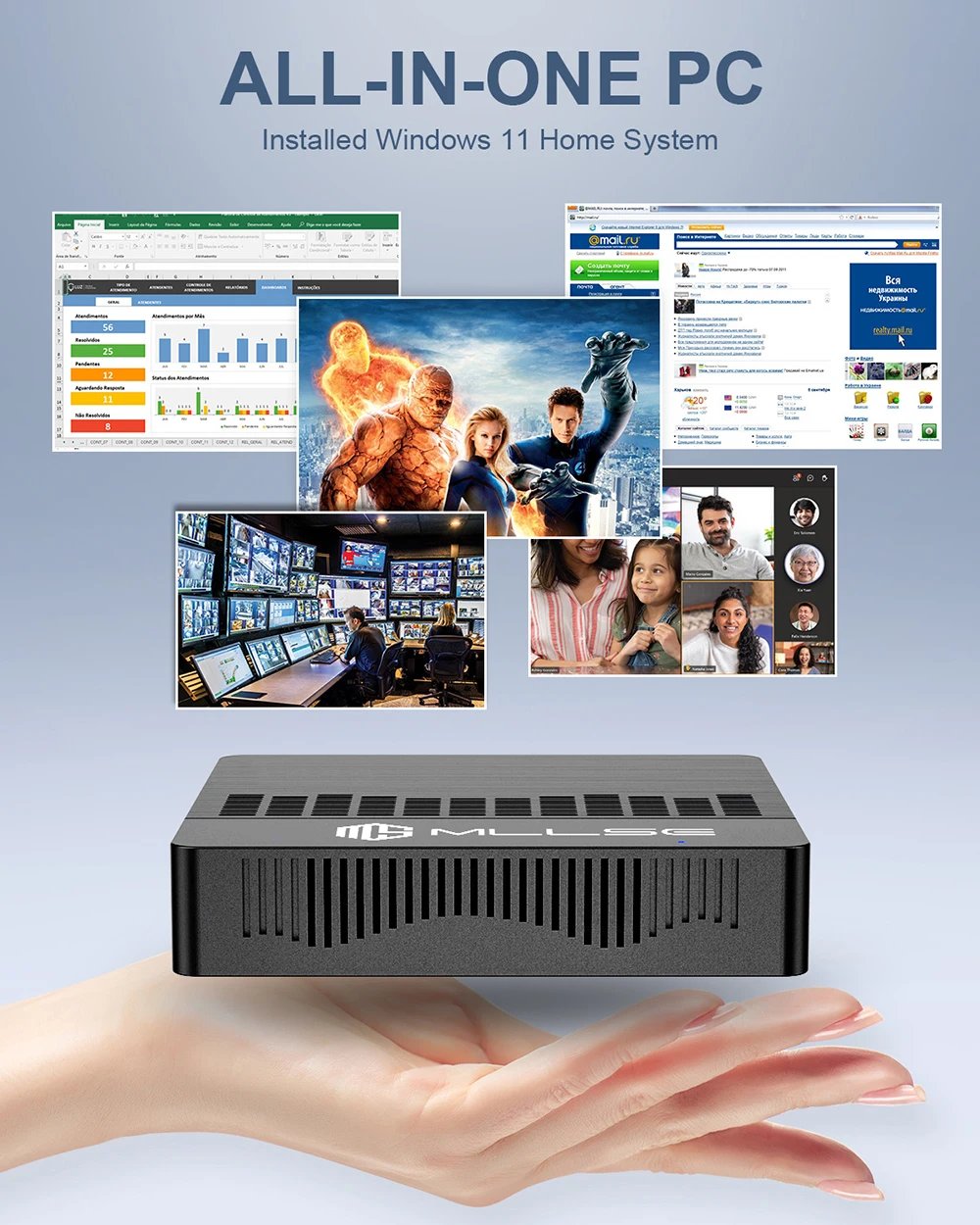MLLSE Mini PC M2 Air Intel Gemini Lake N4000 Intel J3710 Windows 11 6GB RAM 128GB ROM Dual-Band WiFi Bluetooth USB Mini Computer