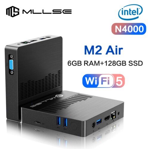 MLLSE Mini PC M2 Air Intel Gemini Lake N4000 Intel J3710 Windows 11 6GB RAM 128GB ROM Dual-Band WiFi Bluetooth USB Mini Computer