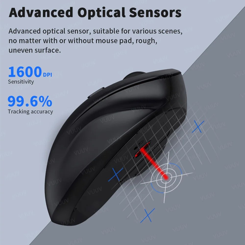 Ergonomic Rechargeable Wireless Bluetooth Mouse for PC Computer Laptop Macbook 1600DPI Dual Mode Mouse for IOS Android Tablet - Image 4
