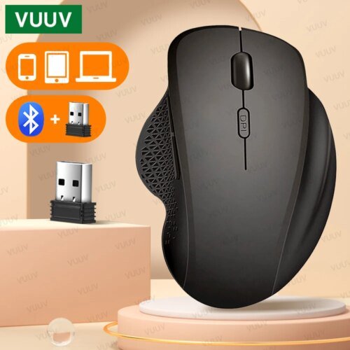 Ergonomic Rechargeable Wireless Bluetooth Mouse for PC Computer Laptop Macbook 1600DPI Dual Mode Mouse for IOS Android Tablet