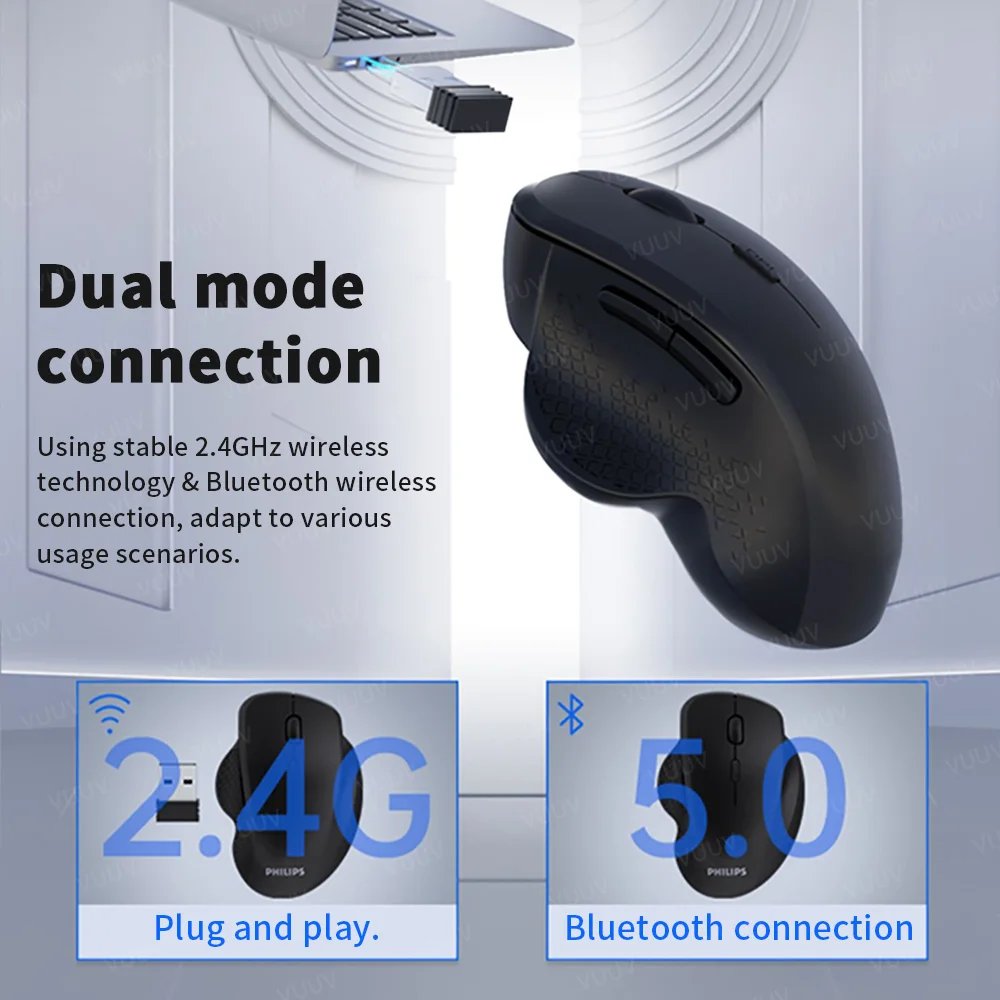 Ergonomic Rechargeable Wireless Bluetooth Mouse for PC Computer Laptop Macbook 1600DPI Dual Mode Mouse for IOS Android Tablet - Image 3