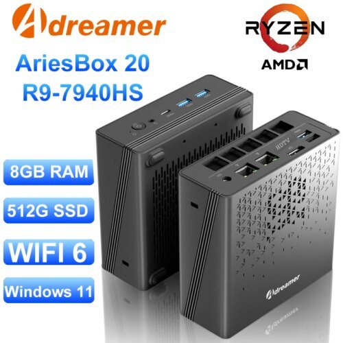 Adreamer Mini PC AriesBox AMD Ryzen R9 7940HS 8GB RAM DDR4 Desktop Computer WiFi Bluetooth Win11 OS For Business Office