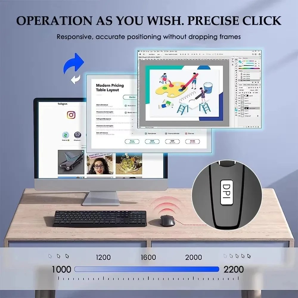 Wireless Mouse 2.4G Silent Mouse Portable Mobile Optical Office Mouse 1600 Adjustable DPI Levels for Notebook PC Laptop MacBook - Image 6