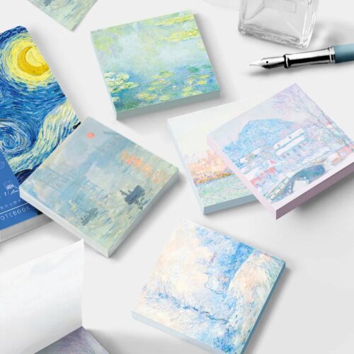 Painting Memo Pad Monet Van Gogh No-sticky Note Decal Scrapbooking DIY Notepad Diary Stationery School Supplies