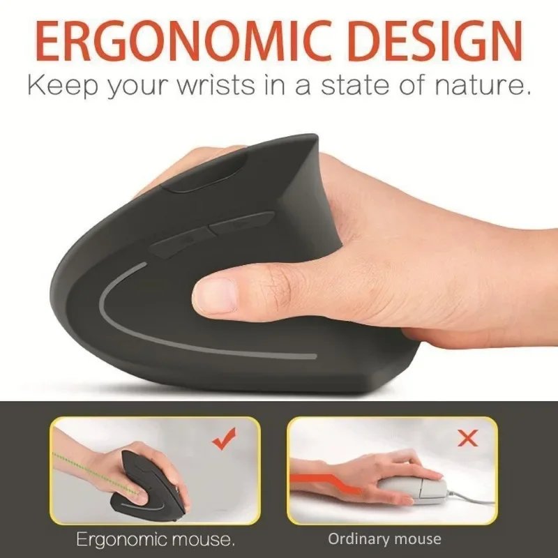 Wireless Mouse Vertical Gaming Mouse USB Computer Mice Ergonomic Desktop Upright Mouse 1600 DPI for PC Laptop Office Home - Image 6