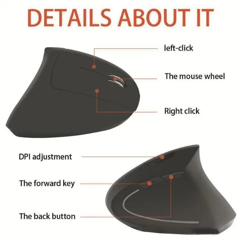 Wireless Mouse Vertical Gaming Mouse USB Computer Mice Ergonomic Desktop Upright Mouse 1600 DPI for PC Laptop Office Home - Image 5