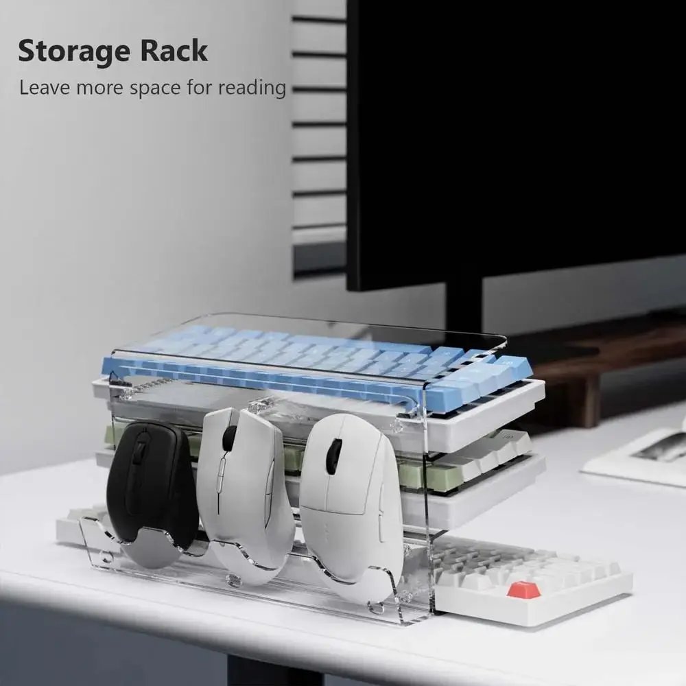 Multifunctional Desktop Acrylic Tablet Holder for Computer Keyboard and Mouse Storage Suitable for Ipad Macbook Laptop Computers