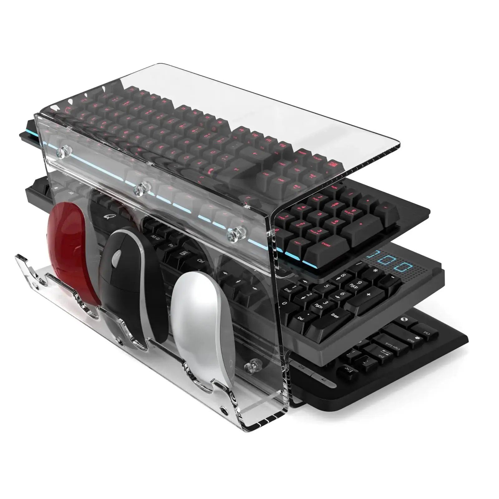 Multifunctional Desktop Acrylic Tablet Holder for Computer Keyboard and Mouse Storage Suitable for Ipad Macbook Laptop Computers