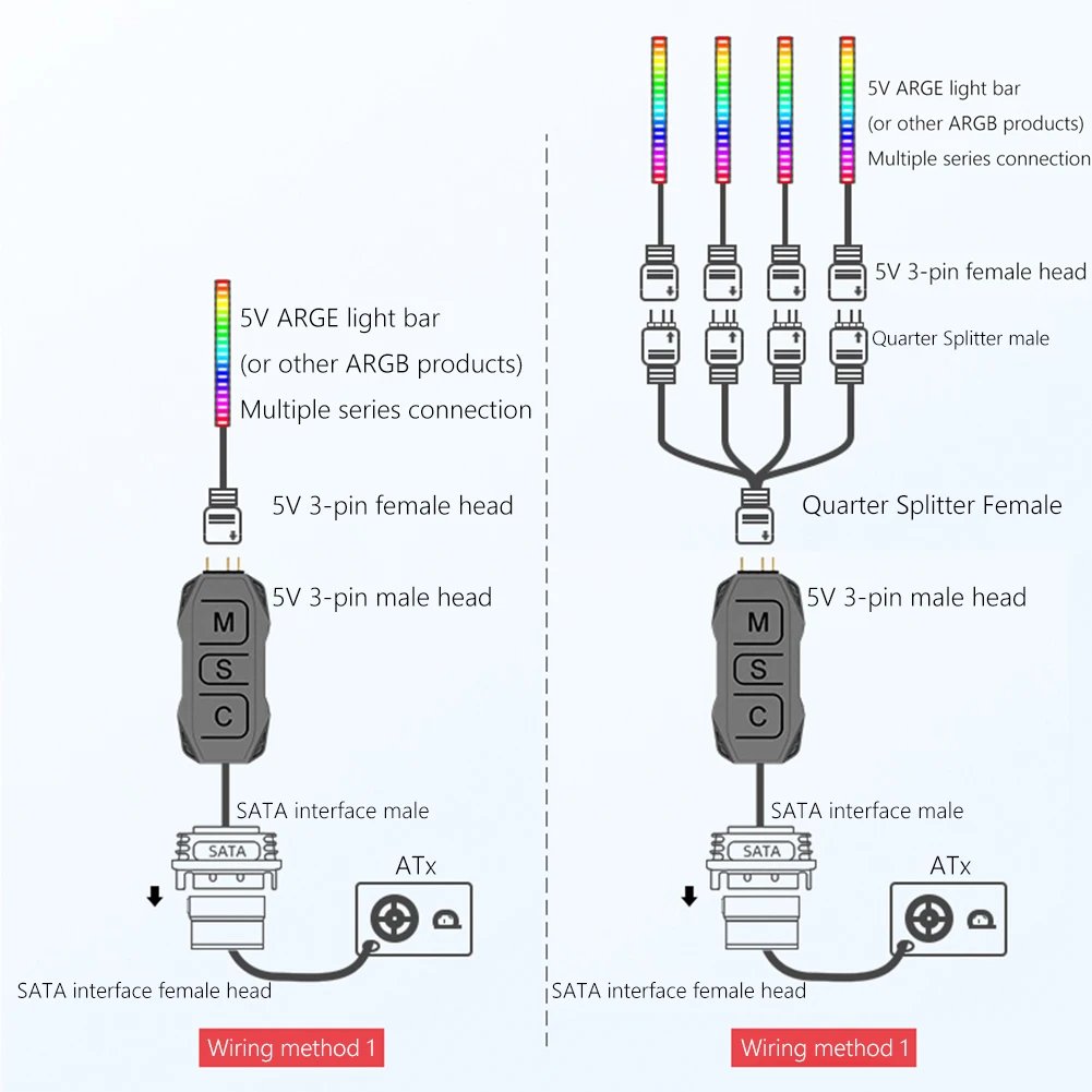 ARGB Controller 5V 3pin To SATA Power Supply Mini RGB Controller 3PIN Hub For Computer Cpu Case Cool Fan LED Light Radiator