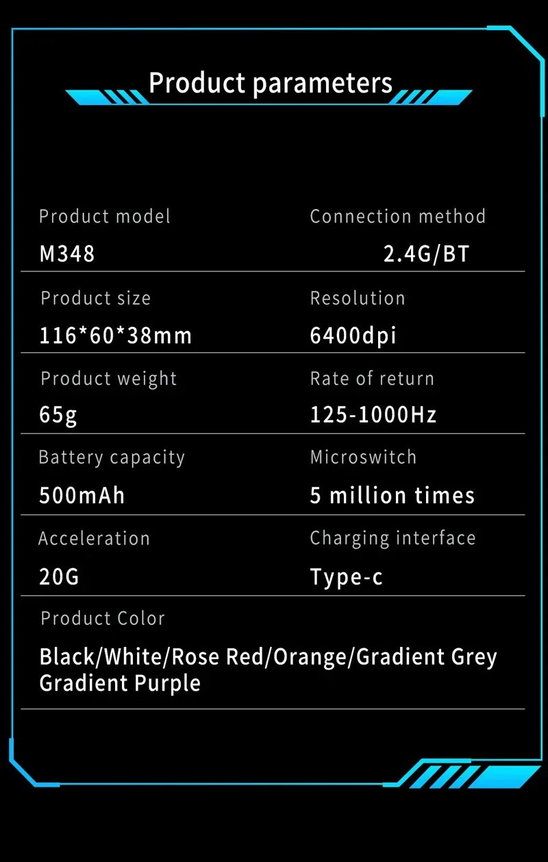 M348 Superlight Mouse Bluetooth 2.4G Wireless Gaming Mouse Flagship Chip Gaming Sensor 6 Adjustable DPI for Office Game M348 Superlight Mouse Bluetooth 2.4G Wireless Gaming Mouse Flagship Chip Gaming Sensor 6 Adjustable DPI for Office Game