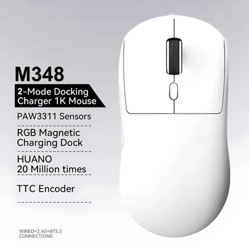 M348 Superlight Mouse Bluetooth 2.4G Wireless Gaming Mouse Flagship Chip Gaming Sensor 6 Adjustable DPI for Office Game