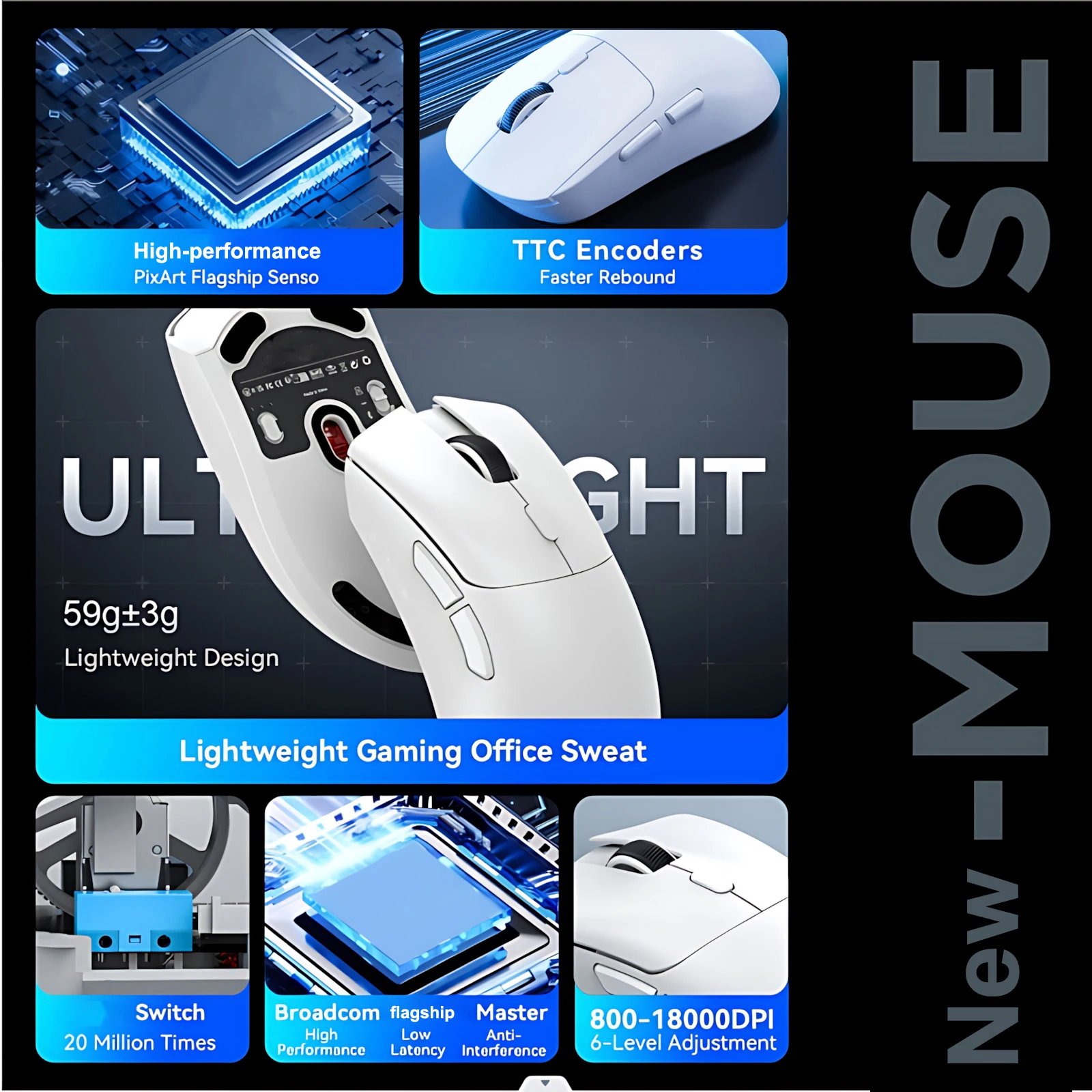 M348 Superlight Mouse Bluetooth 2.4G Wireless Gaming Mouse Flagship Chip Gaming Sensor 6 Adjustable DPI for Office Game - Image 3