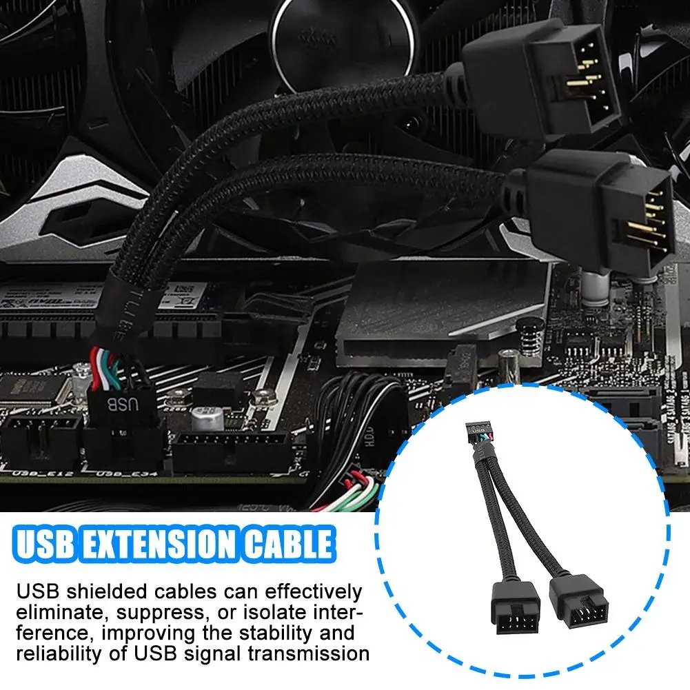 12cm Computer Motherboard USB Extension Cable 9 Pin 1 Female To 2 Male Y Splitter Audio HD Extension Cable For PC - Image 4