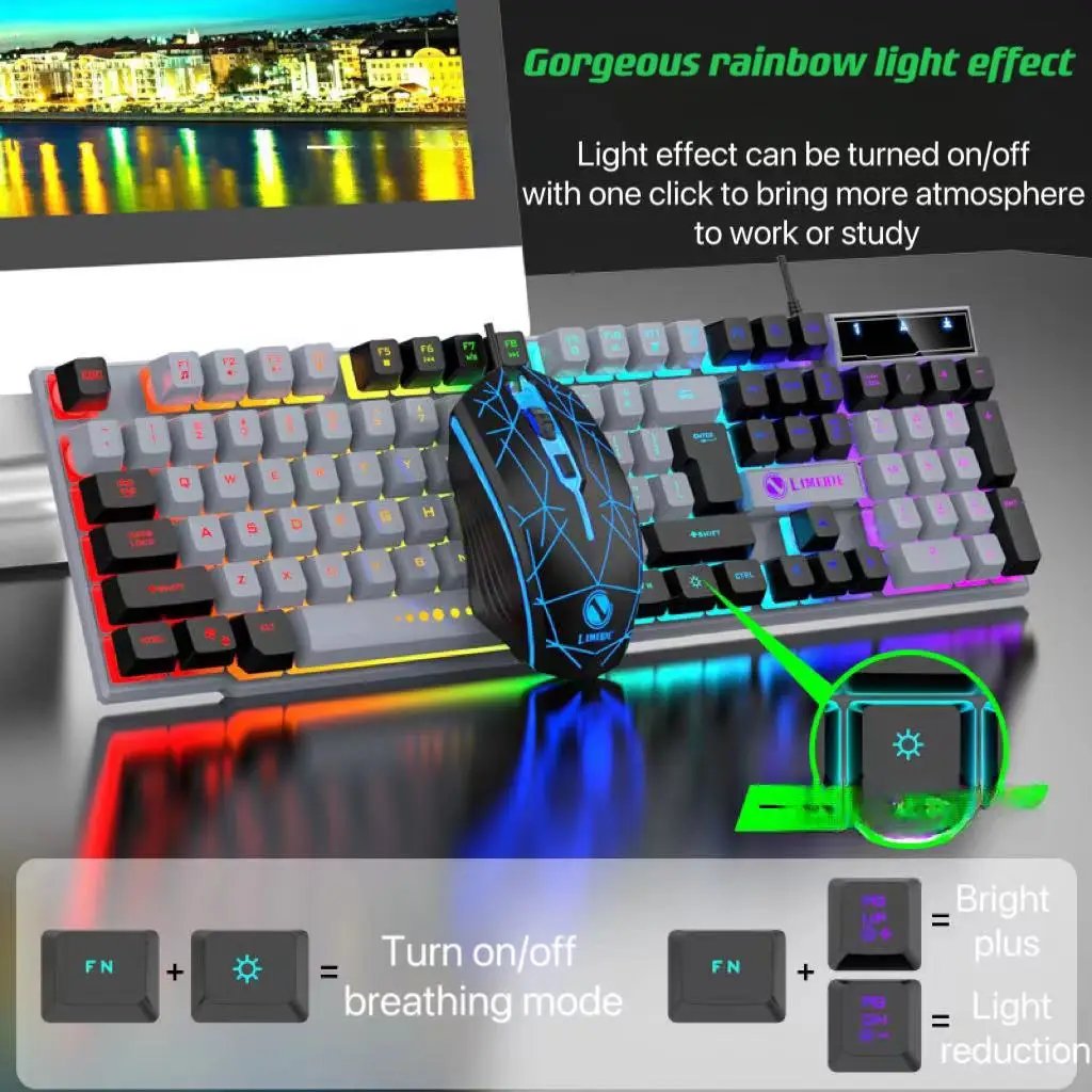 Wired Keyboard And Mouse Set Usb Luminous Mechanical Keyboard And Mouse Set For PC Laptop Computer Game Office Wired Keyboard And Mouse Set Usb Luminous Mechanical Keyboard And Mouse Set For PC Laptop Computer Game Office