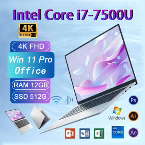 Laptop Intel i7 14.1 Inch 12GB RAM 512GB 1TB SSD Lightweight Business Computer Notebook FHD Gaming Portable Notebook Windows 11