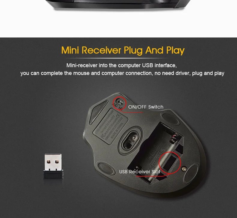 Wireless Mouse 2000DPI Adjustable USB 3.0 Receiver Optical Computer Mouse 2.4GHz Gaming Mice Ergonomic Design For Laptop