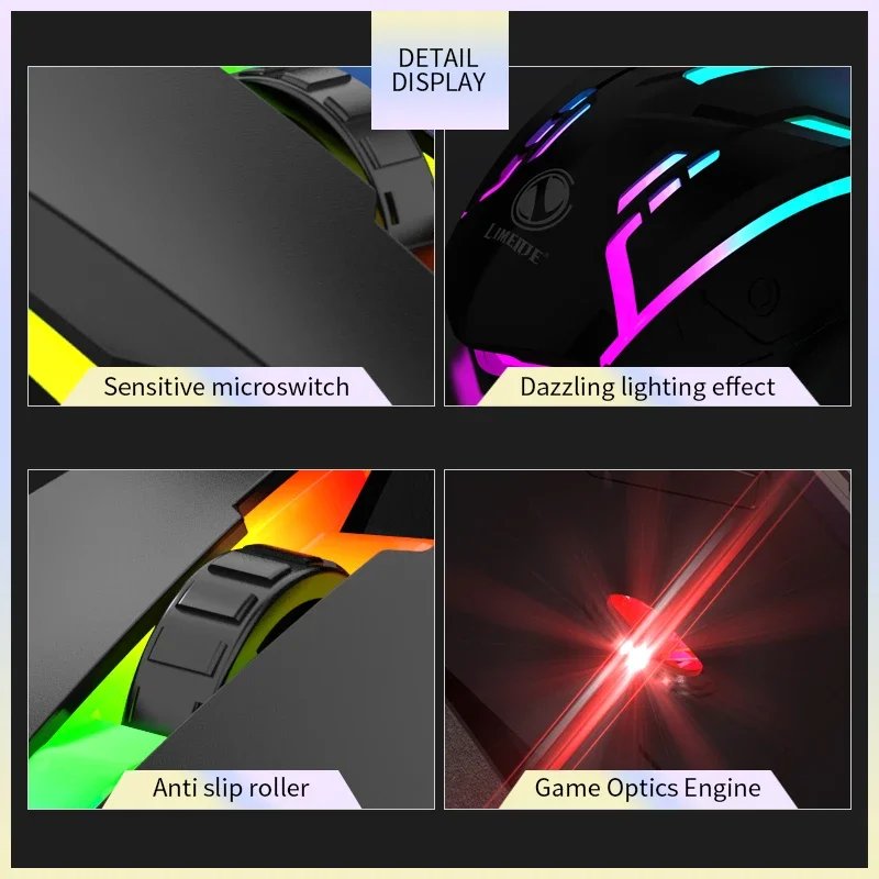 Limei S1 E Sports LED Luminous Backlit Wired Mouse USB Wired For Desktop Laptop Mute Office Computer Gaming Mouse - Image 6